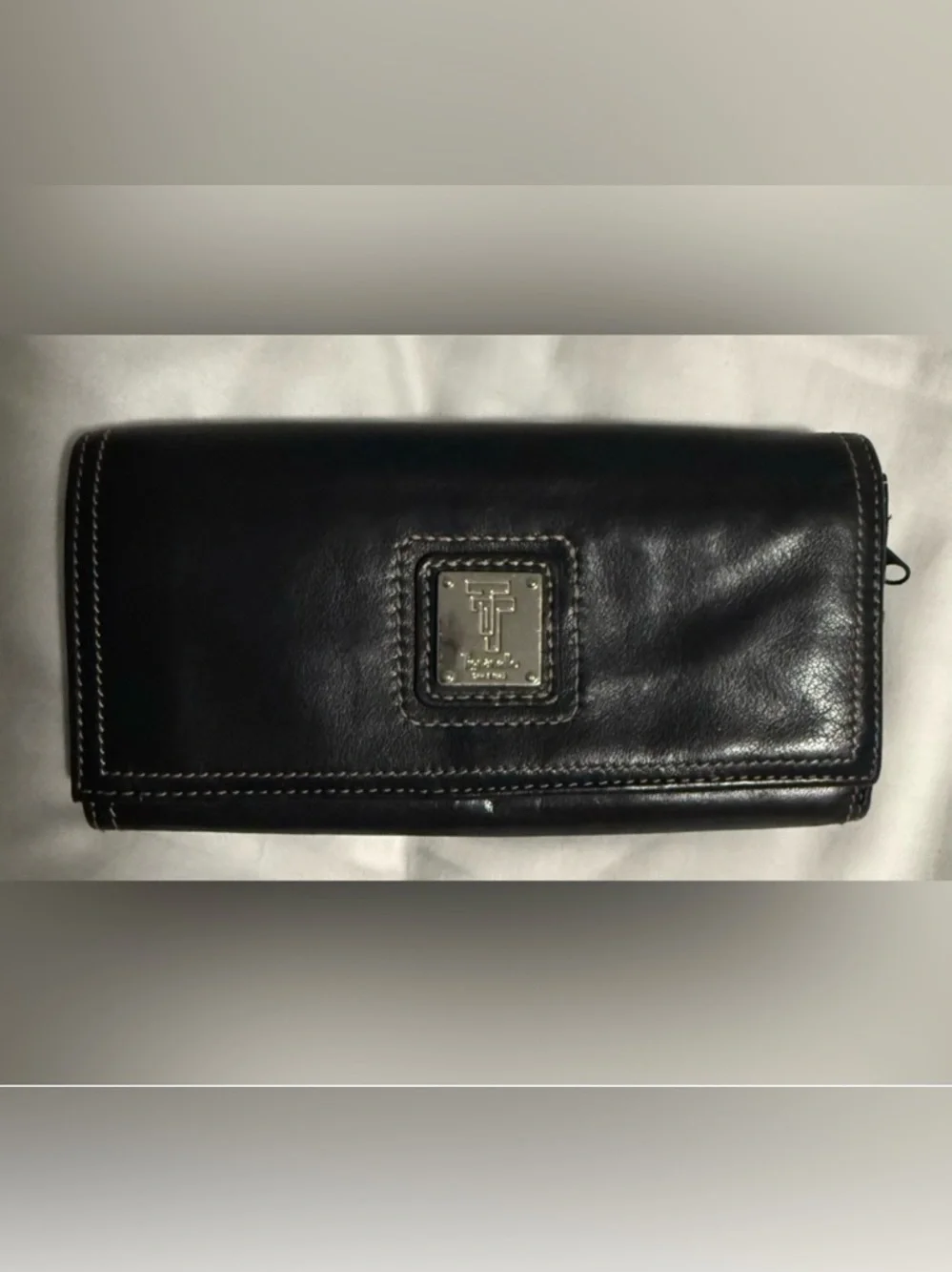 Tignanello Black Leather Wallet with Silver tone Logo! Like New!